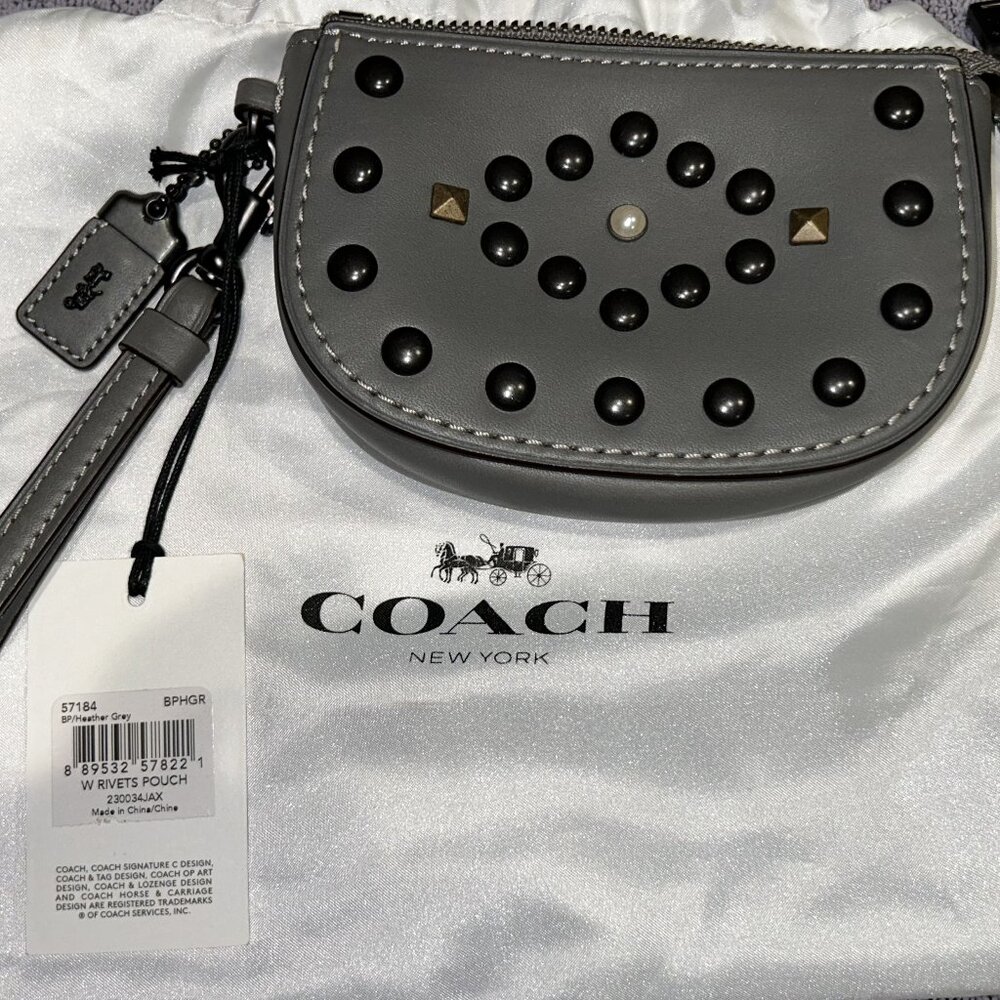 Coach Pouch With Western Rivets Gray 57184 NWT